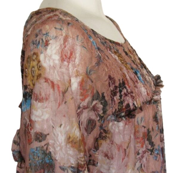 ANTHRO Akemi * Kin Top, L, Smocked, long Sleeve, Wide Neck, Floral, Pink… - Picture 8 of 14